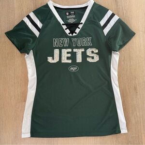 New York Jets Women's Green V-Neck Jersey Sequins Top